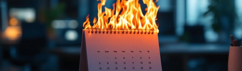 Calendrier en feu symbolisant l'urgence et l'importance d'optimiser le calendrier de diffusion vidéo pour maximiser l'impact et l'engagement. Illustration de la nécessité de planifier stratégiquement la publication de vos contenus audiovisuels.